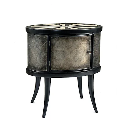 Antique Silver and Distressed Black Oval Drum Table